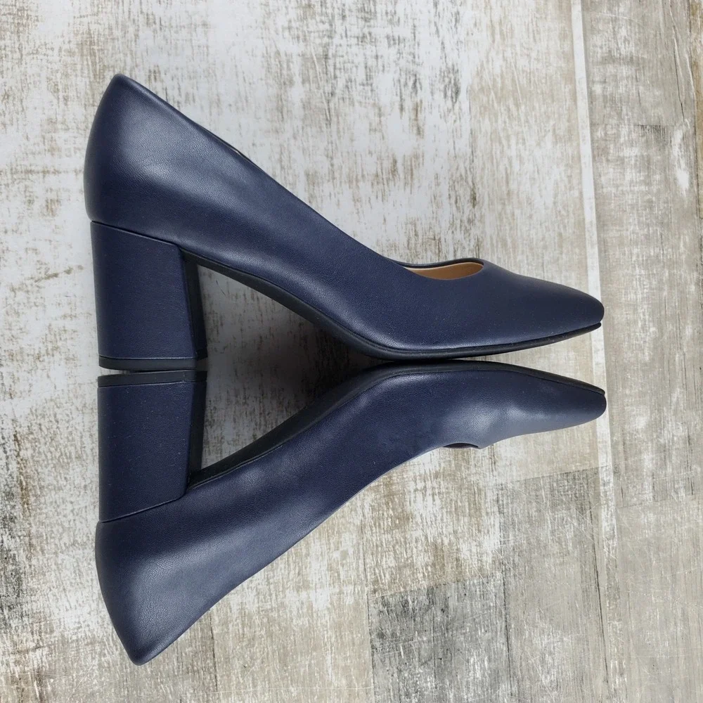 Naturalizer Warner Womens Pump Sz 9 W Comfort French Navy Square Toe Block Heel